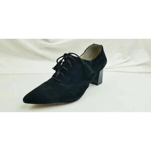 Adrienne Vittadini size 9M Women's Black Suede Lace Up Block Heel Point Toe